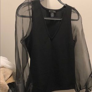 Sheer long sleeve black top